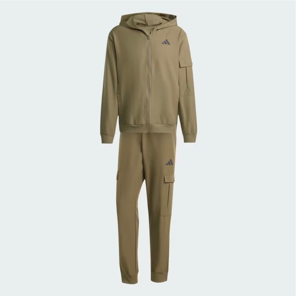 Adidas Men Olive Green Full Zip Cargo‎ Woven Tracksuit Set Size Large JL8604 New
